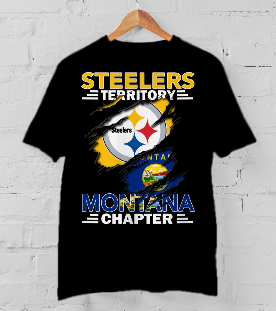 Steelers Territory Montana Chapter Steelers Logo With Montana State Flag T-Shirt