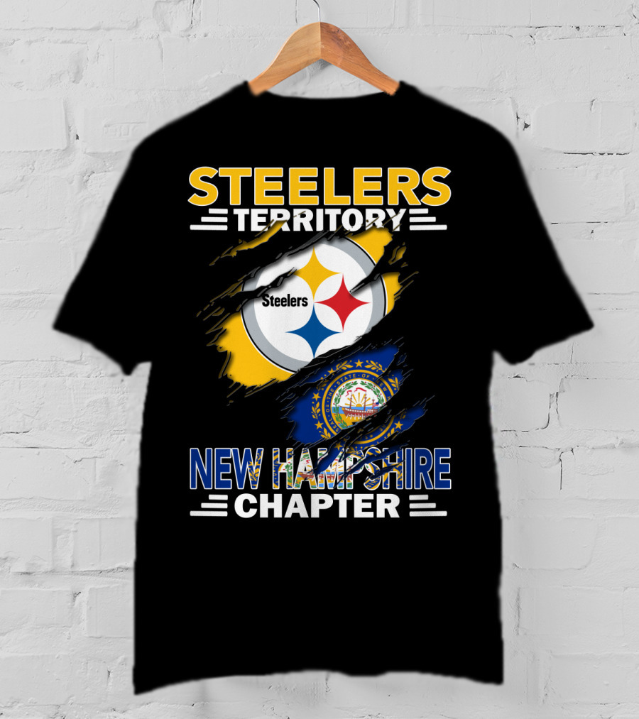 Steelers Territory New Hampshire Chapter Ripped Design Logo New Hampshire Flag T-Shirt
