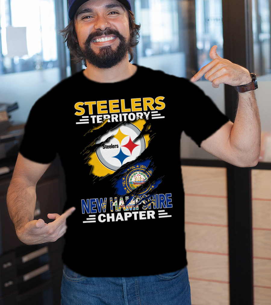 Steelers Territory New Hampshire Chapter Ripped Design Logo New Hampshire Flag T-Shirt