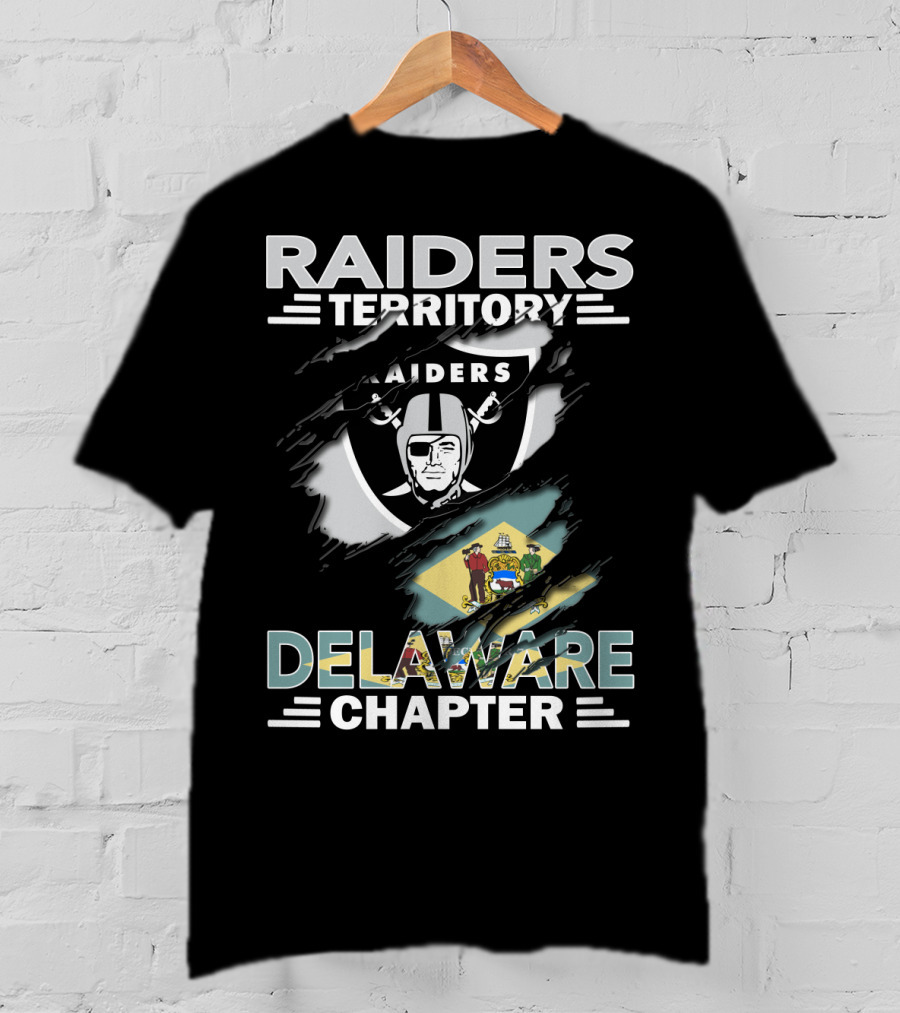 Raiders Territory Delaware Chapter With Raiders Shield And Delaware Flag T-Shirt