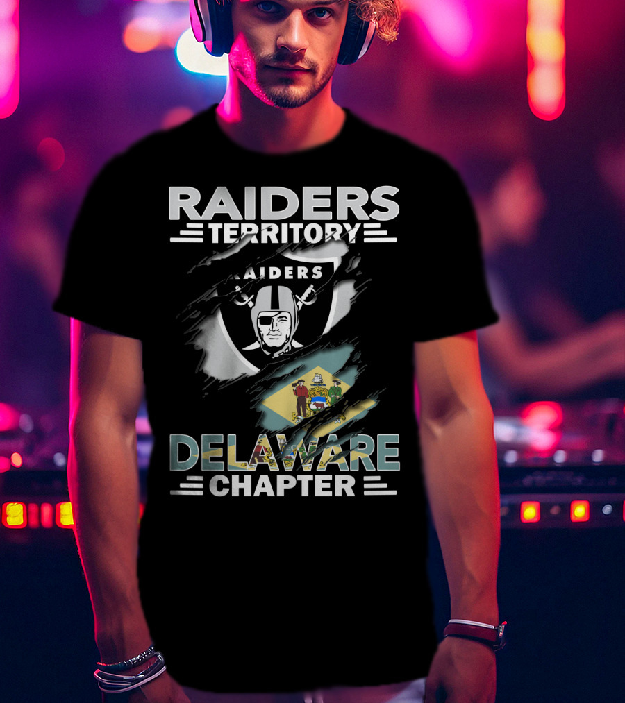 Raiders Territory Delaware Chapter With Raiders Shield And Delaware Flag T-Shirt