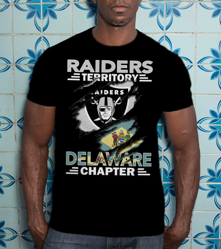 Raiders Territory Delaware Chapter With Raiders Shield And Delaware Flag T-Shirt