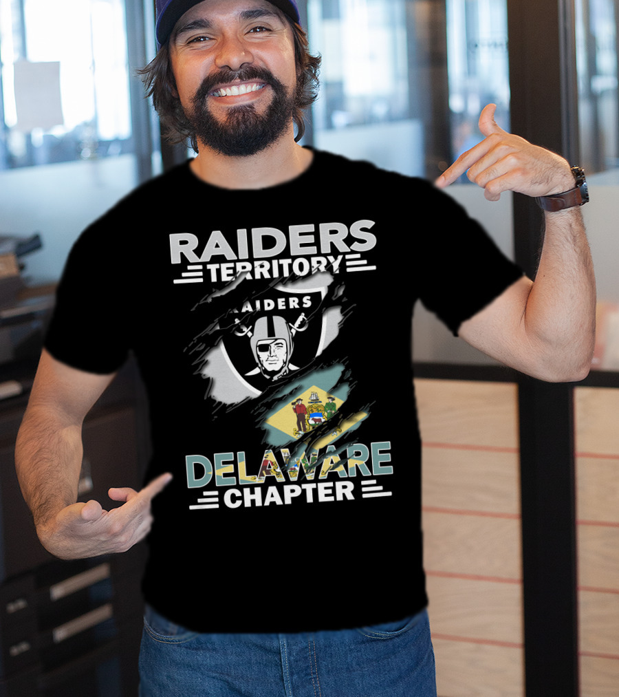 Raiders Territory Delaware Chapter With Raiders Shield And Delaware Flag T-Shirt