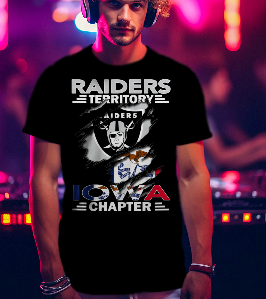 Raiders Territory Iowa Chapter Nfl Team Logo With State Flag Elements T-Shirt