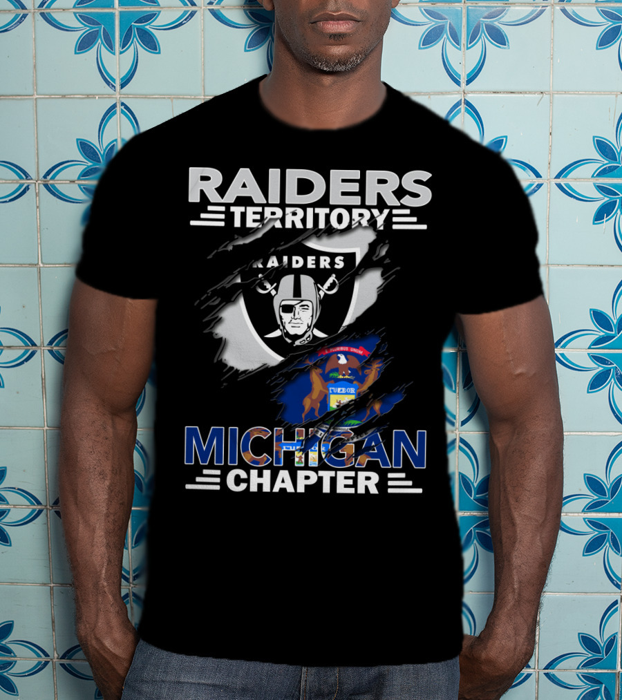 Raiders Territory Michigan Chapter Raiders Logo And Michigan Flag T-Shirt