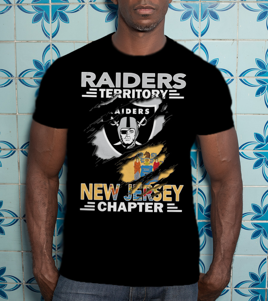 Raiders Territory New Jersey Chapter With Raiders Logo And New Jersey State Flag T-Shirt