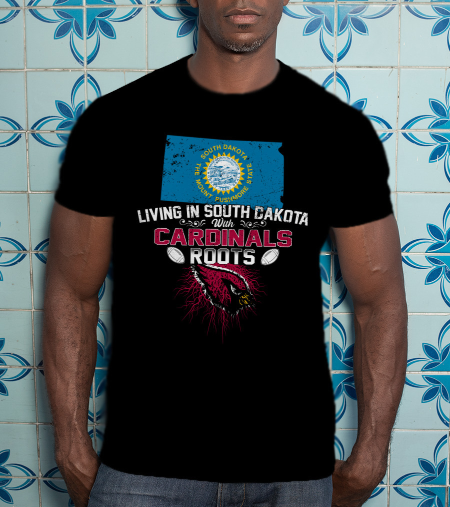 Living In South Dakota With Cardinals Roots South Dakota State Map Flag Football Helmet T-Shirt