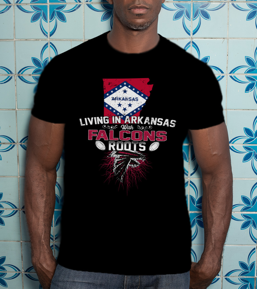 Living In Arkansas With Falcons Roots Arkansas Flag And Football Heritage T-Shirt