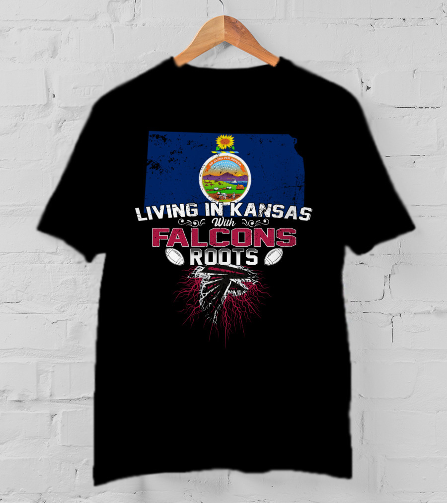 Living In Kansas With Falcons Roots Kansas State Seal Football Motif T-Shirt