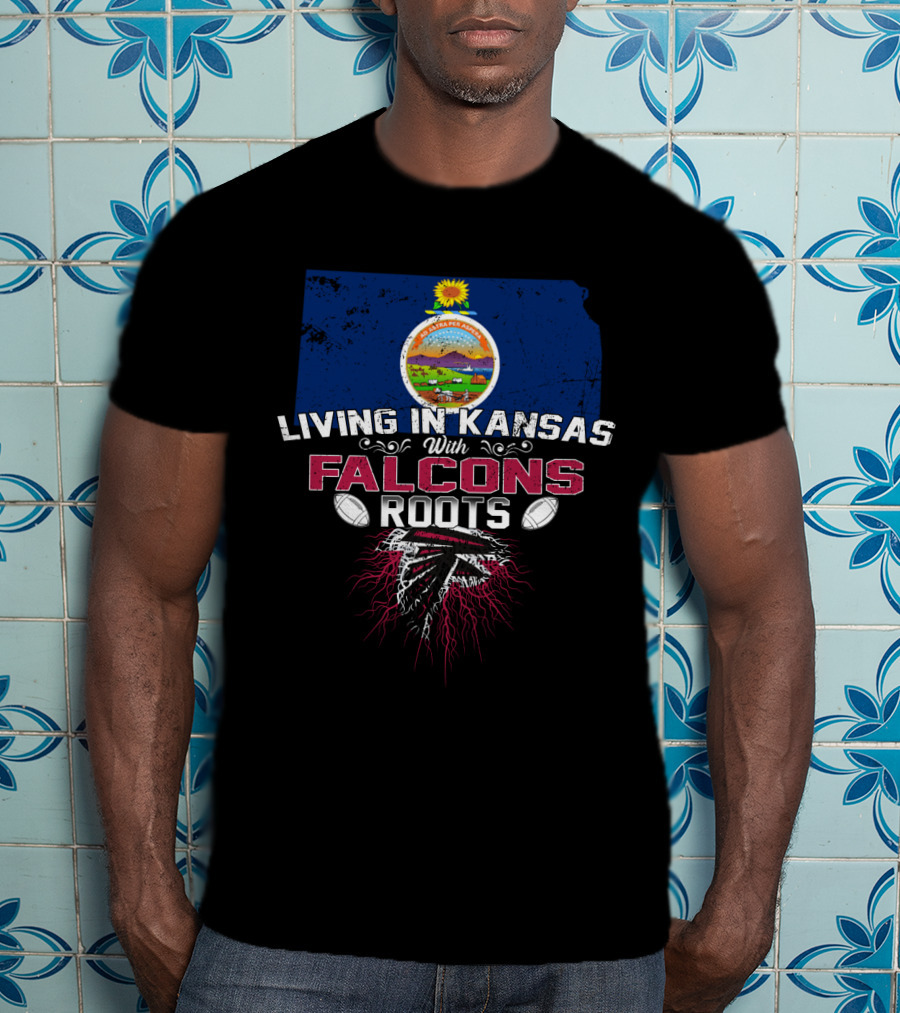Living In Kansas With Falcons Roots Kansas State Seal Football Motif T-Shirt