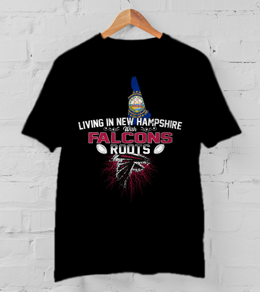 Living In New Hampshire With Falcons Roots New Hampshire State Map NFL Team Logo Football T-Shirt
