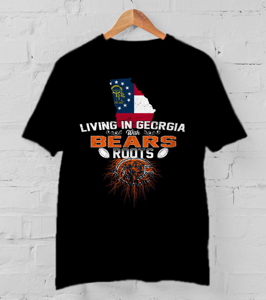 Living In Georgia With Chicago Bears Roots Flag Map Football T-Shirt