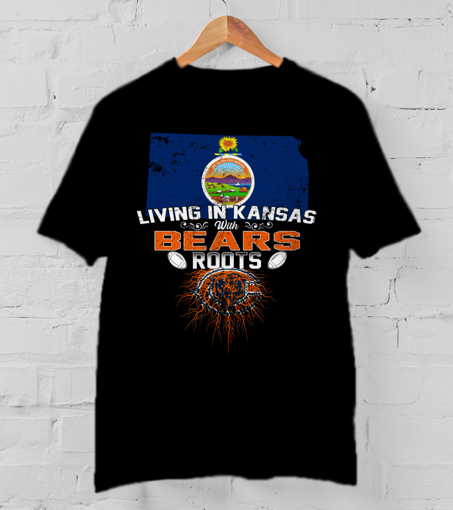 Living In Kansas With Chicago Bears Roots Football Kansas State Seal T-Shirt