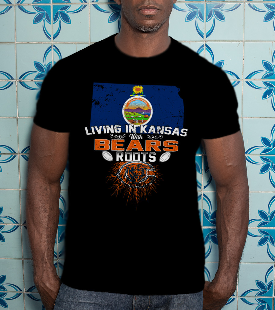 Living In Kansas With Chicago Bears Roots Football Kansas State Seal T-Shirt