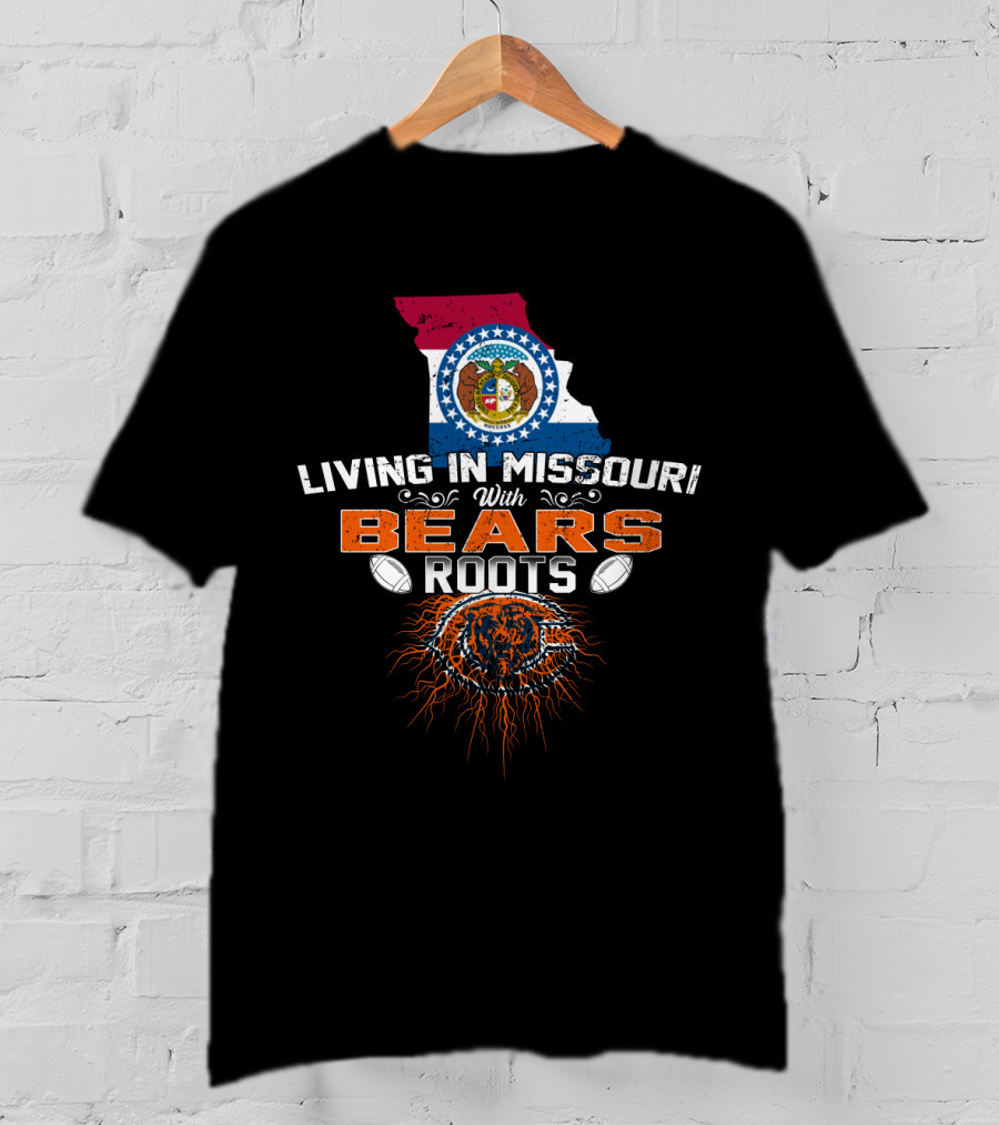 Living In Missouri With Chicago Bears Roots Missouri Flag Map Football T-Shirt