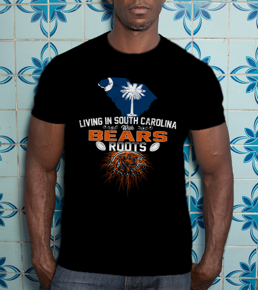 Living In South Carolina With Chicago Bears Roots South Carolina Map Palmetto Tree Football T-Shirt
