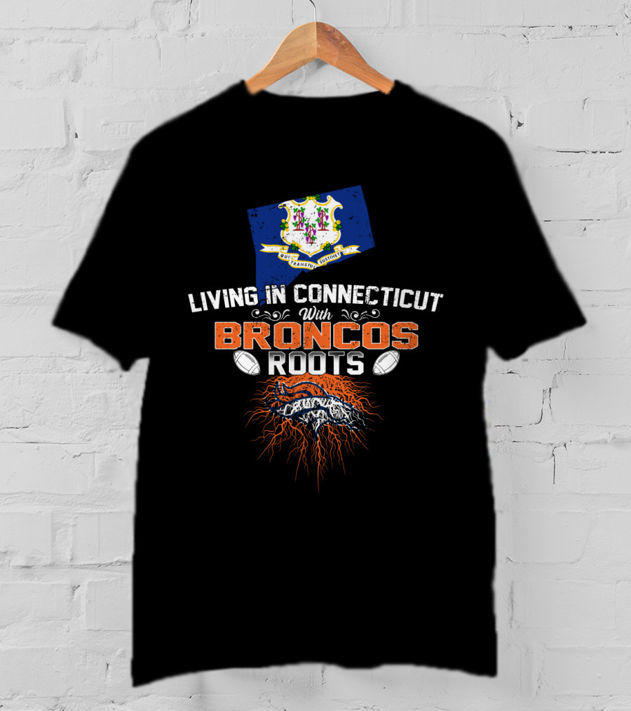 Living In Connecticut Proudly With Broncos Football Roots And State Flag Symbolism T-Shirt