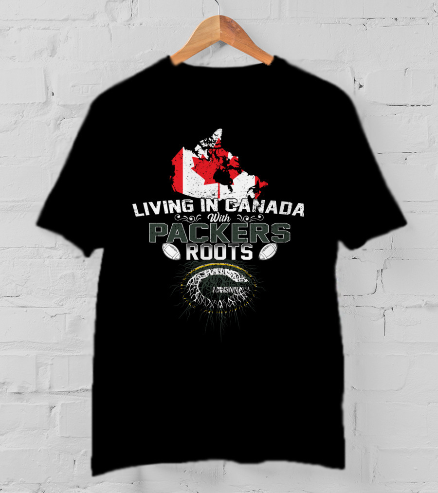 Living In Canada With Packers Roots Canada Flag Map Green Bay Packers Football Heritage T-Shirt