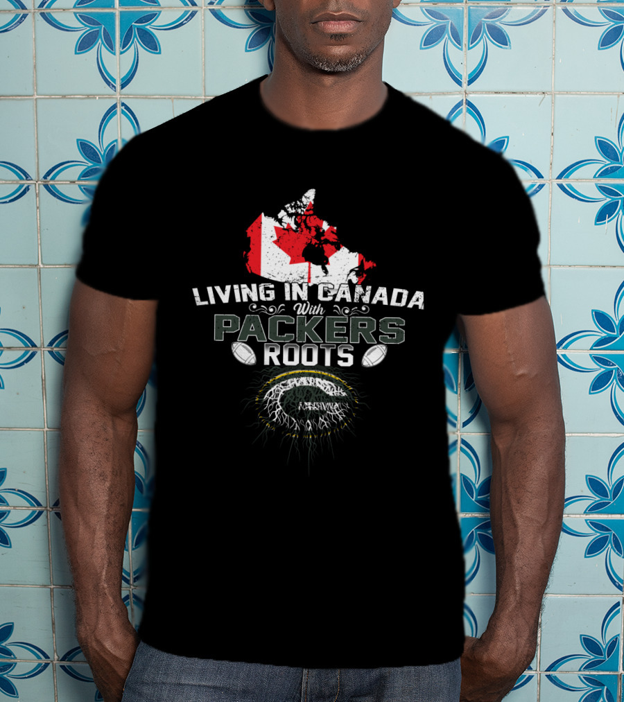 Living In Canada With Packers Roots Canada Flag Map Green Bay Packers Football Heritage T-Shirt