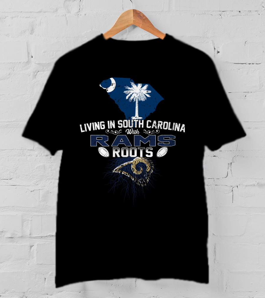 Living In South Carolina With Rams Roots Palmetto Crescent Moon Axial T-Shirt