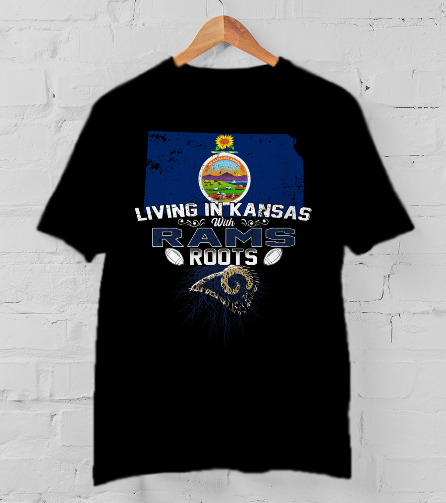 Living In Kansas With Rams Roots Kansas Seal Football Helmet T-Shirt