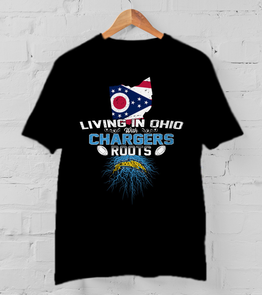 Living In Ohio With Chargers Roots And Ohio Flag Charger Bolt T-Shirt
