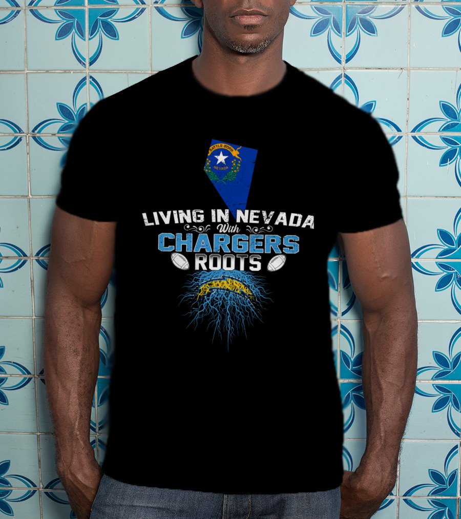 Living In Nevada With Chargers Roots Nevada Map Football T-Shirt