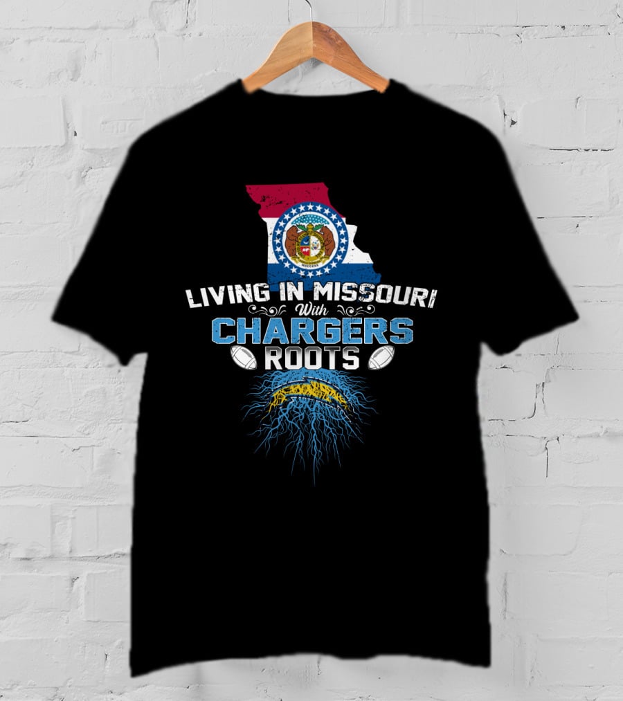 Living In Missouri With Chargers Roots Missouri Map And Football T-Shirt