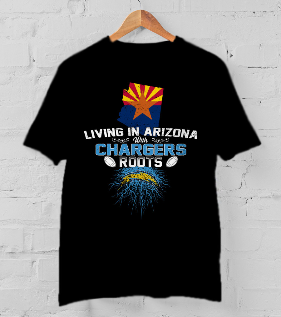 Living In Arizona With Chargers Roots Arizona Flag Map Football T-Shirt