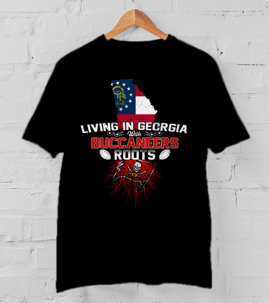 Georgia Living With Buccaneers Roots And Flag Background T-Shirt