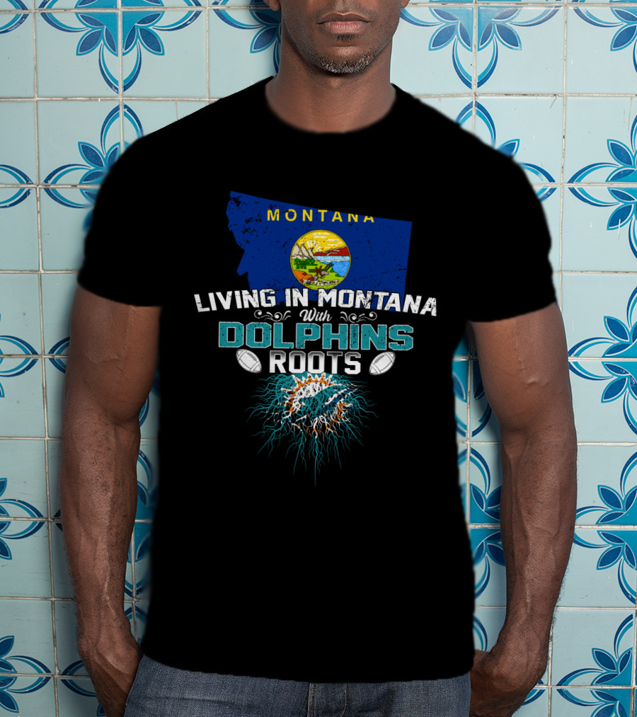 Montana Pride With Dolphins Roots Logo And State Seal Background T-Shirt