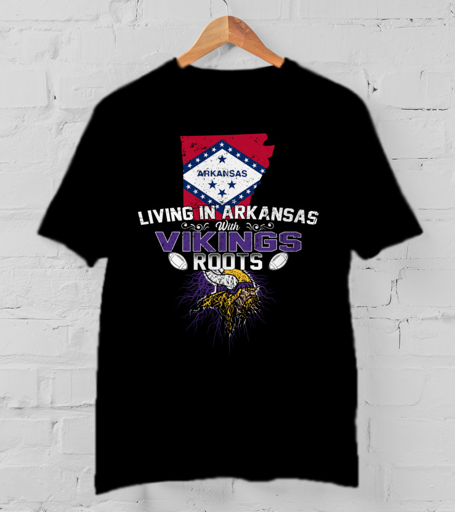 Living In Arkansas With Vikings Roots Arkansas Flag Viking Helmet Football T-Shirt