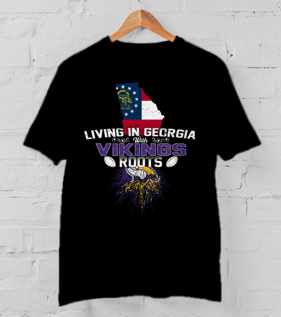 Living In Georgia With Vikings Roots American Flag Helmet T-Shirt