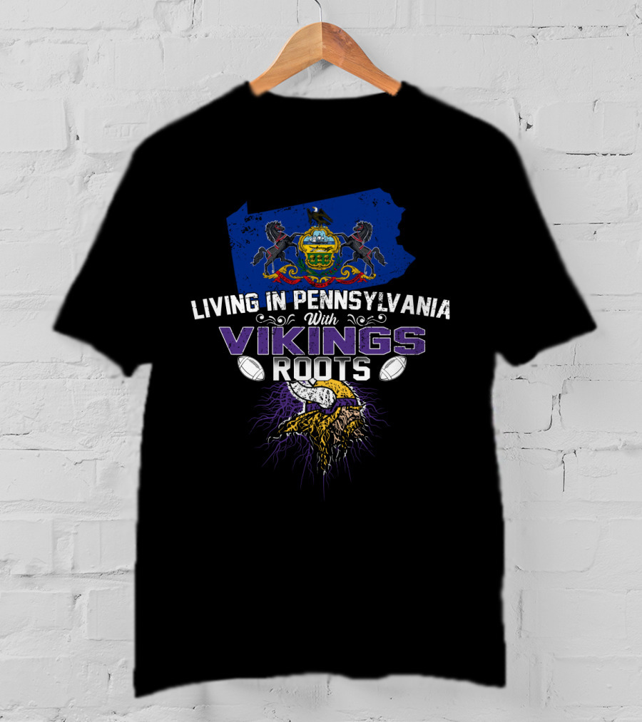 Living In Pennsylvania With Vikings Roots Emblem With Pennsylvania State Symbols And Viking-Themed Elements T-Shirt