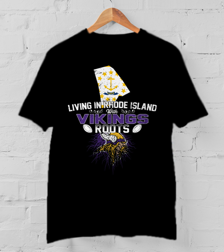 Living In Rhode Island With Vikings Roots Anchor Map Helmet Football T-Shirt