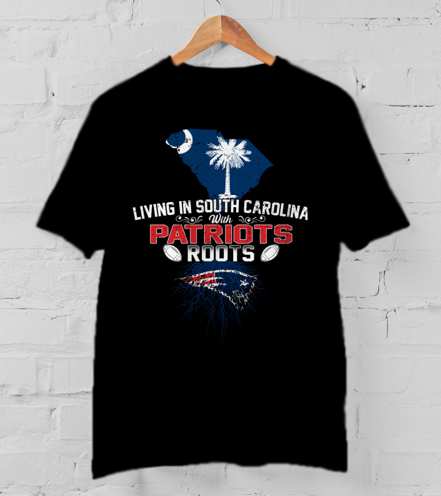Living In South Carolina With Patriots Roots South Carolina Map Palmetto Crescent Patriots Logo Footballs T-Shirt