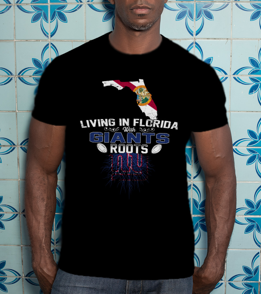 Living In Florida With Giants Roots New York Football Fan Map T-Shirt