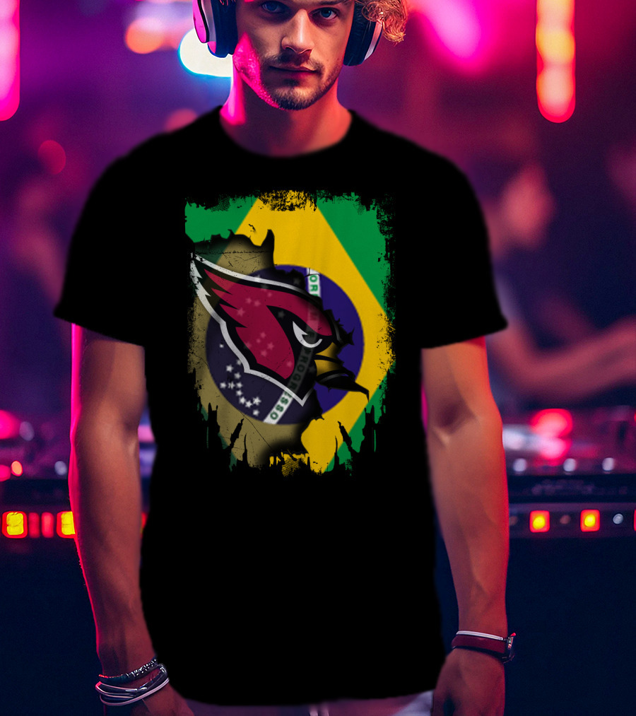 Together Brazil With Arizona Cardinals Flag Fusion T-Shirt