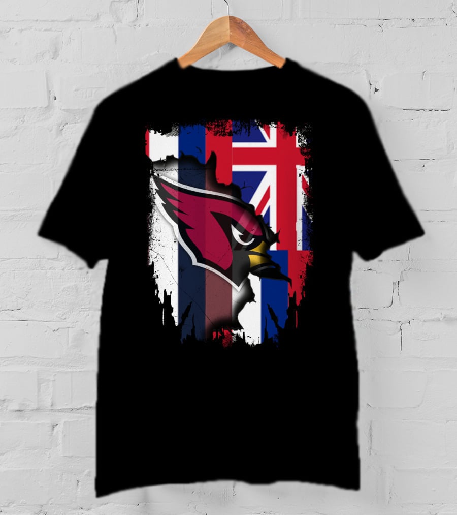 Hawaii Flag With Cardinals Logo Overlapping T-Shirt