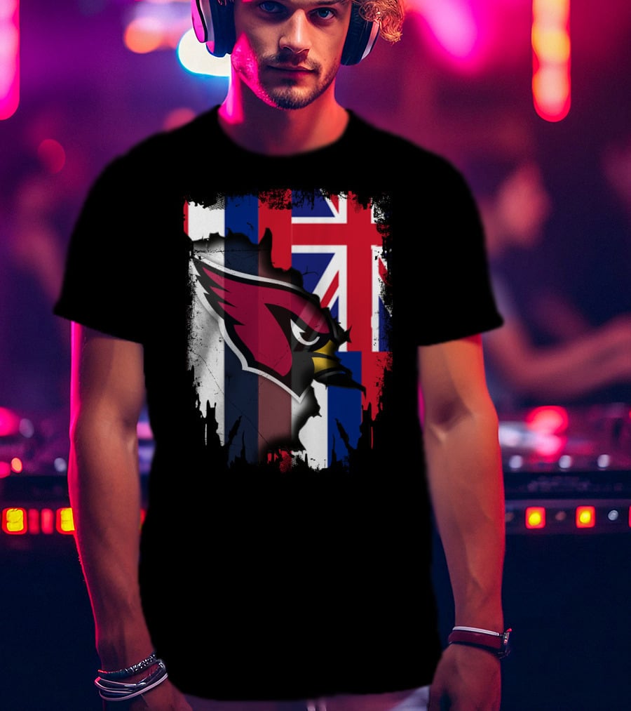 Hawaii Flag With Cardinals Logo Overlapping T-Shirt