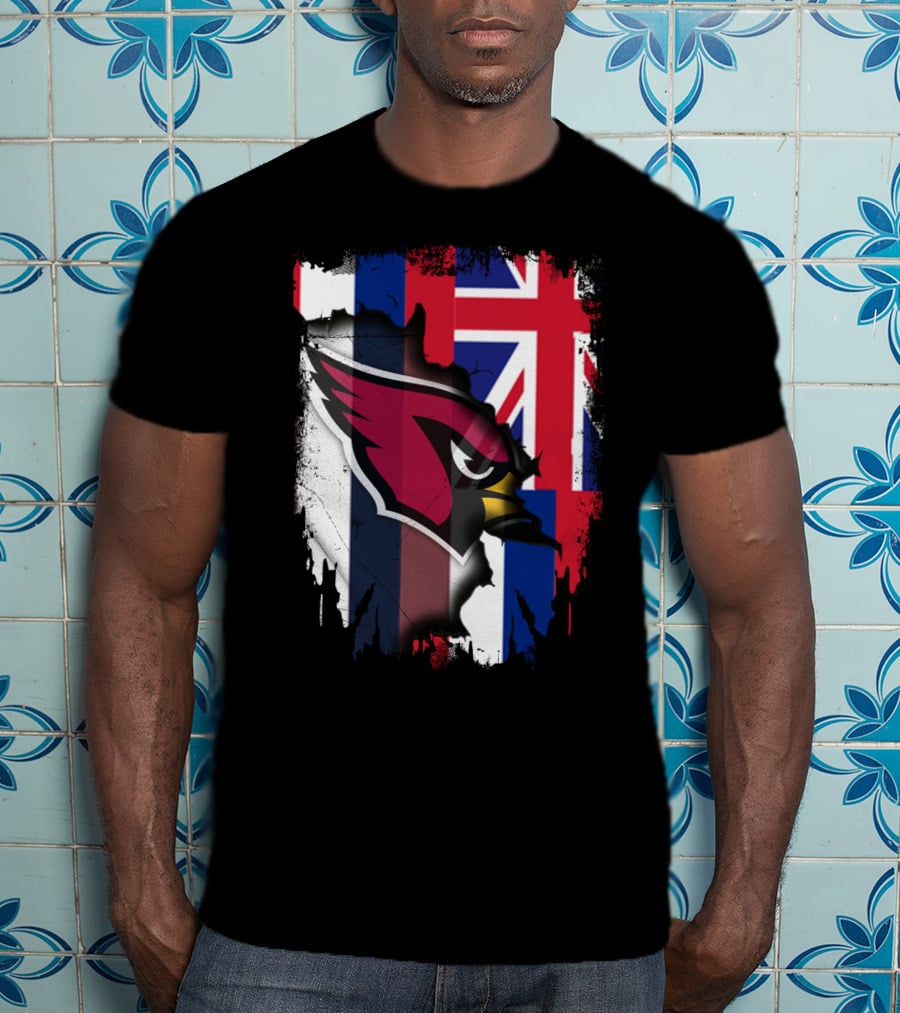 Hawaii Flag With Cardinals Logo Overlapping T-Shirt