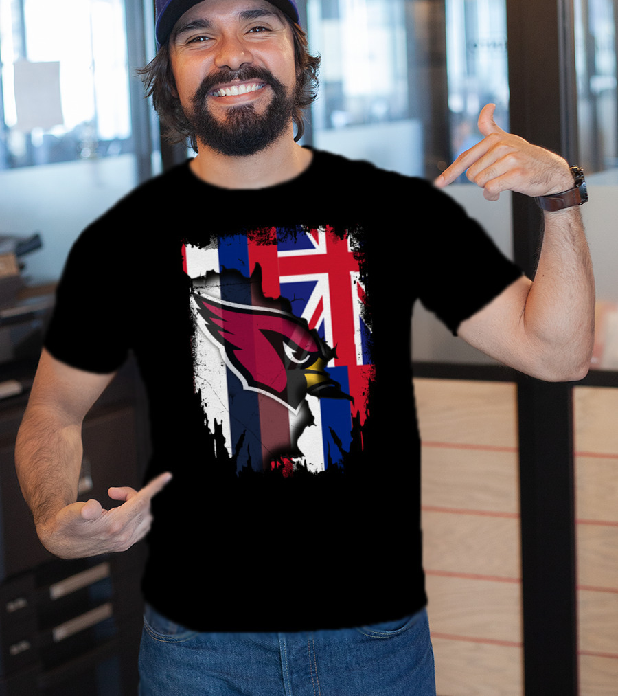 Hawaii Flag With Cardinals Logo Overlapping T-Shirt