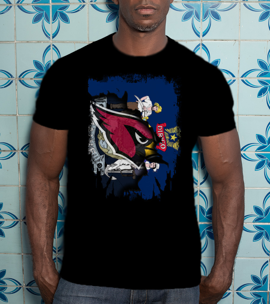 Maine State Flag With Cardinals NFL Team Logo Together T-Shirt