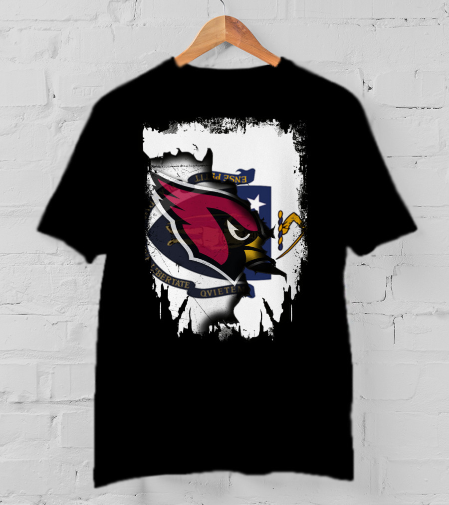 Massachusetts State Flag With Cardinals Football Logo Overlay T-Shirt