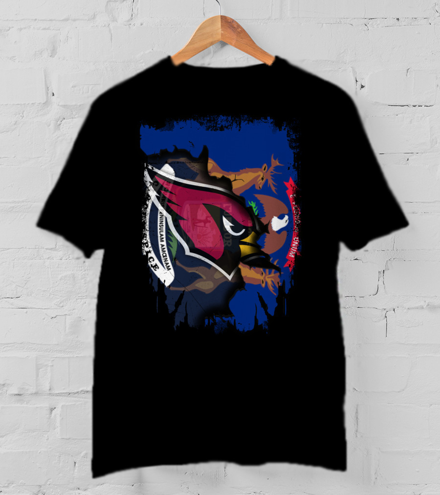 Together Michigan Cardinals Emblem With State Flag Fusion T-Shirt