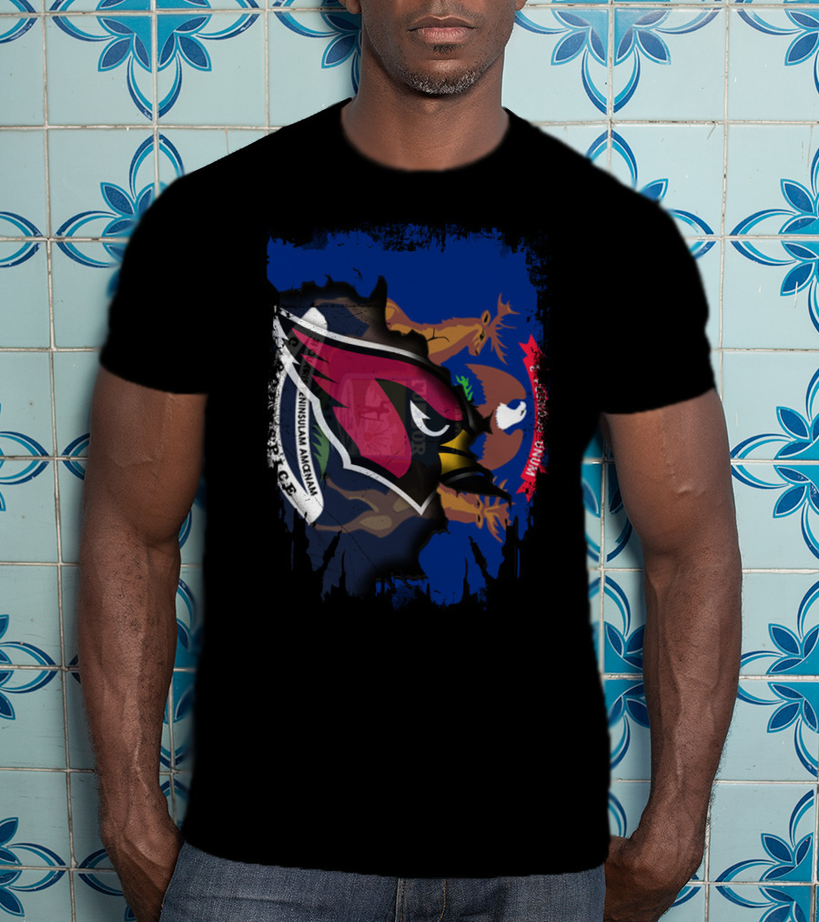 Together Michigan Cardinals Emblem With State Flag Fusion T-Shirt