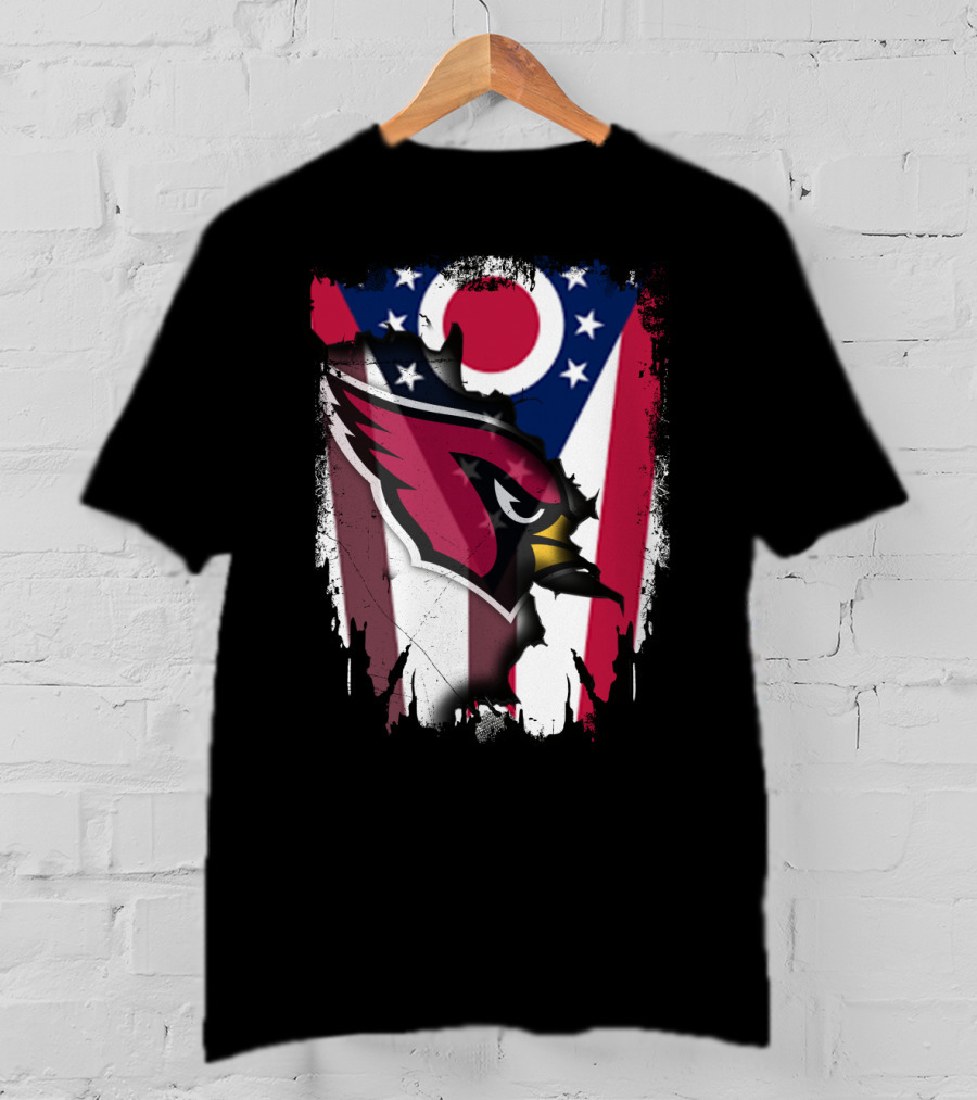 Ohio Flag With Cardinal Bird Logo Together T-Shirt