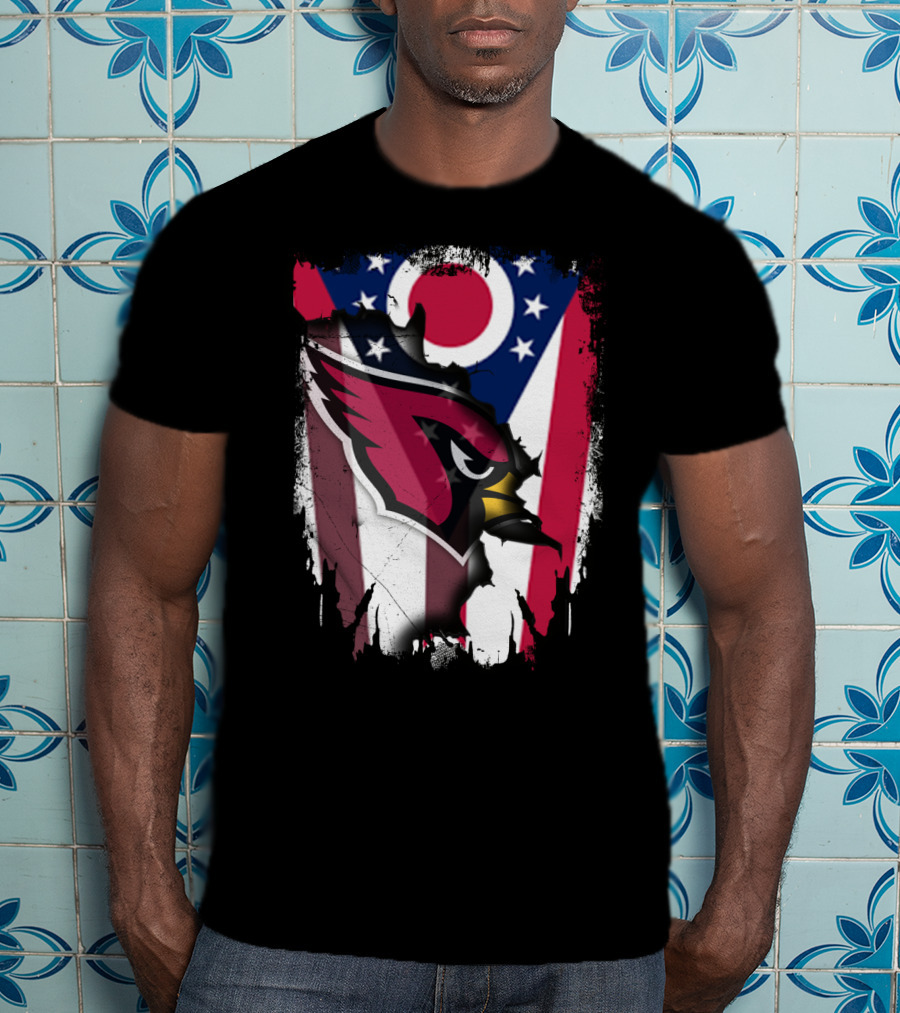 Ohio Flag With Cardinal Bird Logo Together T-Shirt