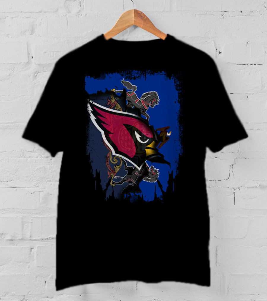Pennsylvania State Outline With Cardinals And Horsemen Elements T-Shirt