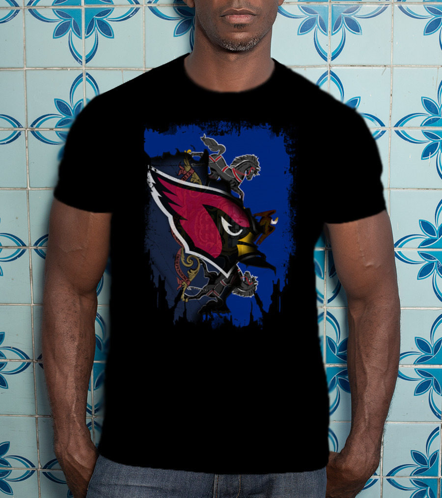 Pennsylvania State Outline With Cardinals And Horsemen Elements T-Shirt